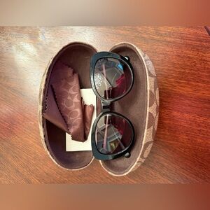 Coach Designer Women's Black Sunglasses with Gradient Gray Lenses and Gemstones